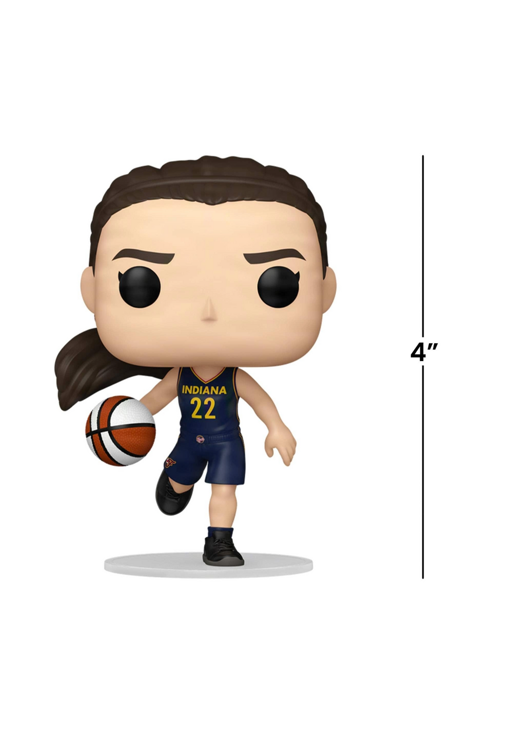 Funko Pop! vinyl figure of a basketball player in an Indiana jersey (Caitlin Clark) with a measurement indicator on a white background.