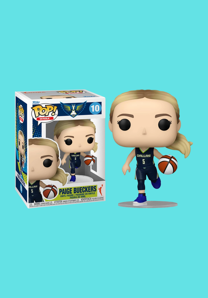 Funko Pop! vinyl figure of basketball player Paige Bueckers with packaging on a white background
