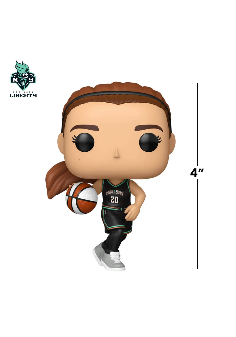 Funko Pop! vinyl figure of basketball player Sabrina Ionescu with measurement indicator on a white background