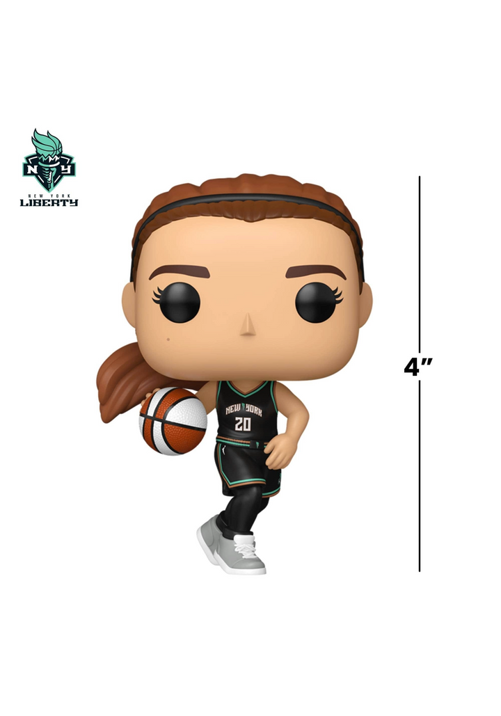 Funko Pop! vinyl figure of basketball player Sabrina Ionescu with measurement indicator on a white background