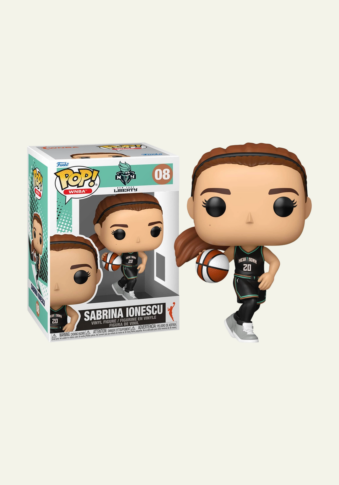 Funko Pop! vinyl figure of wnba basketball player Sabrina Ionescu with packaging